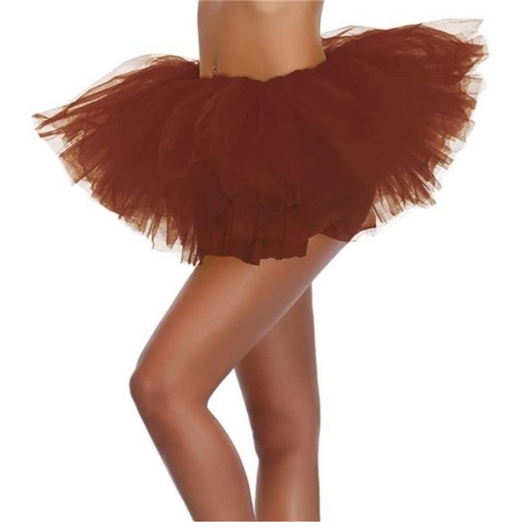 ADULT Classic Elastic 3, 4, 5 Layered Tulle Tutu Skirt Brown 5layer - Picture 3 of 3